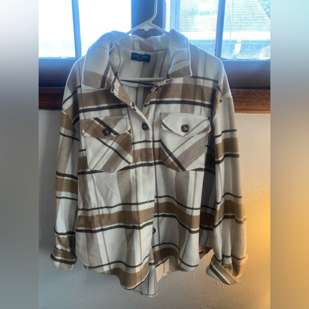 Love Tree Cream and Brown Plaid jacket